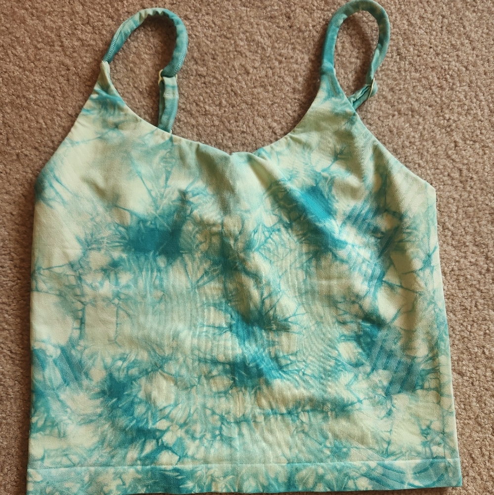 Athleta green & blue tank with built in bra, size small.
